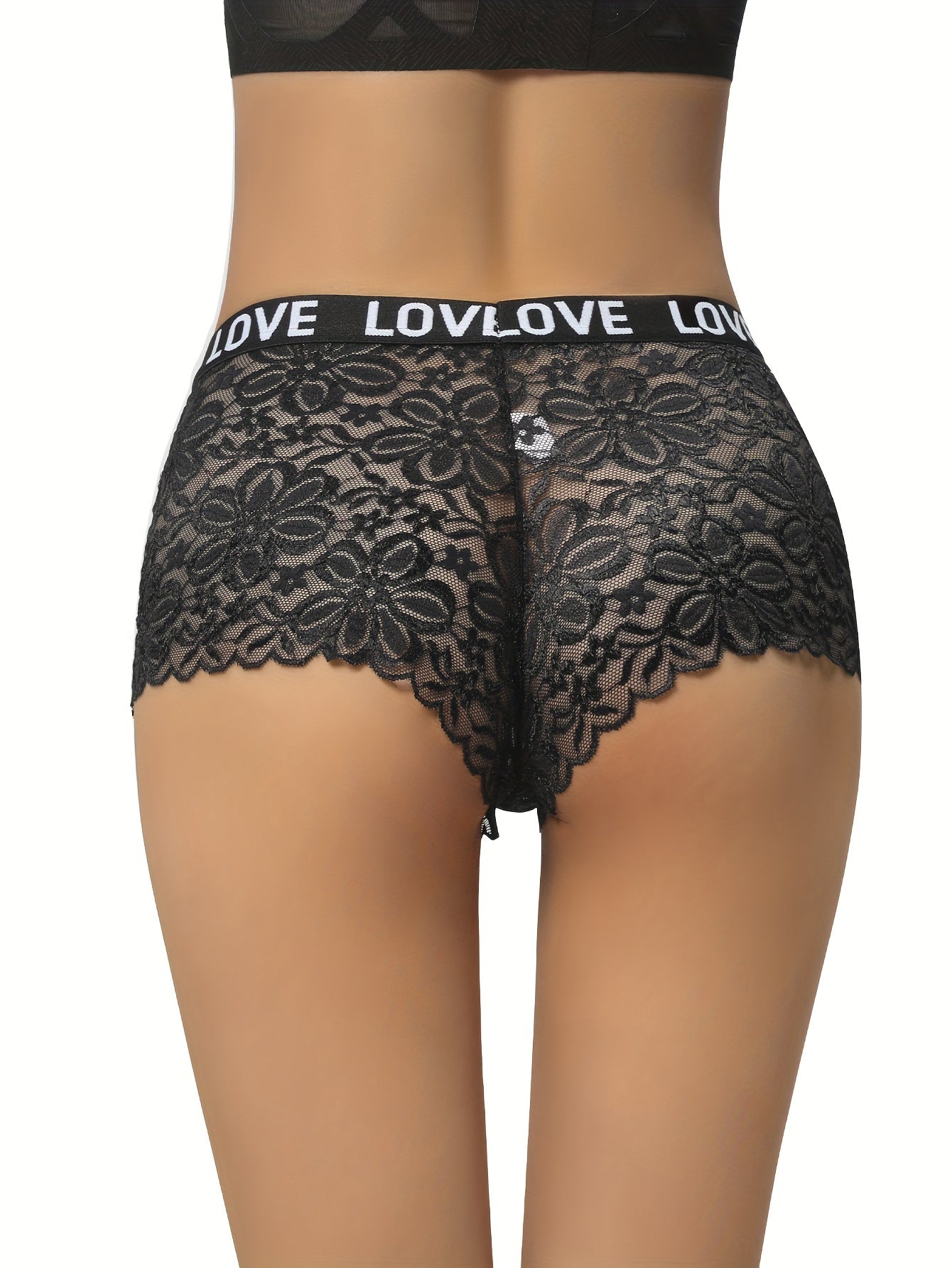 4pcs Lace Boyshort Panties Floral Print Intimates Women's Lingerie