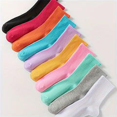 10 Pairs Solid Socks Comfy & Breathable All match Socks Women