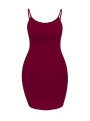 Solid Scoop Neck Spaghetti Strap Body Con Cami Dress