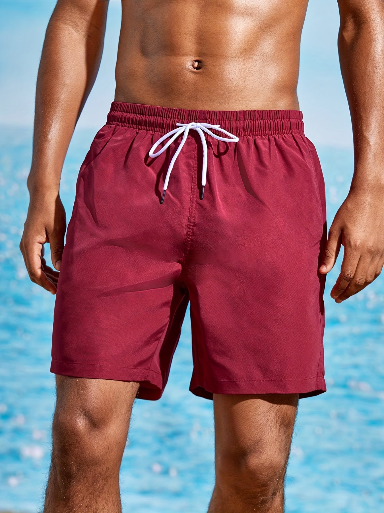 Solid Casual Elastic Waist Drawstring Lounge Shorts for Men
