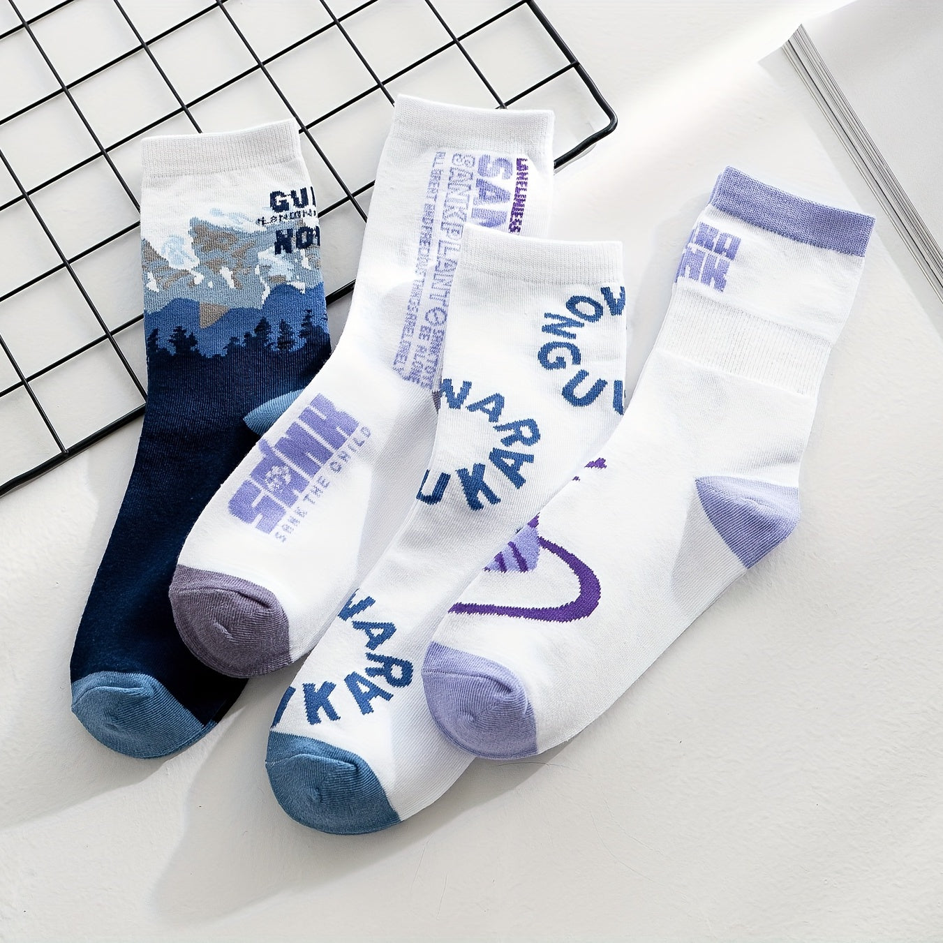 4 Pairs Letter Print Socks Comfy Sports Crew Women's Stockings