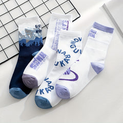 4 Pairs Letter Print Socks Comfy Sports Crew Women's Stockings