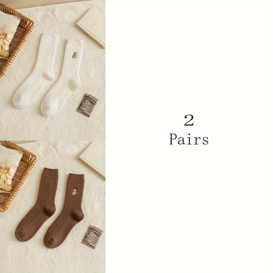 5 Pairs Cartoon Bear Print Women's Mid Tube Socks Stockings