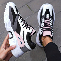 Women's Colorblock Mesh Sneakers Lace Up Soft Non-slip Outdoor Shoes