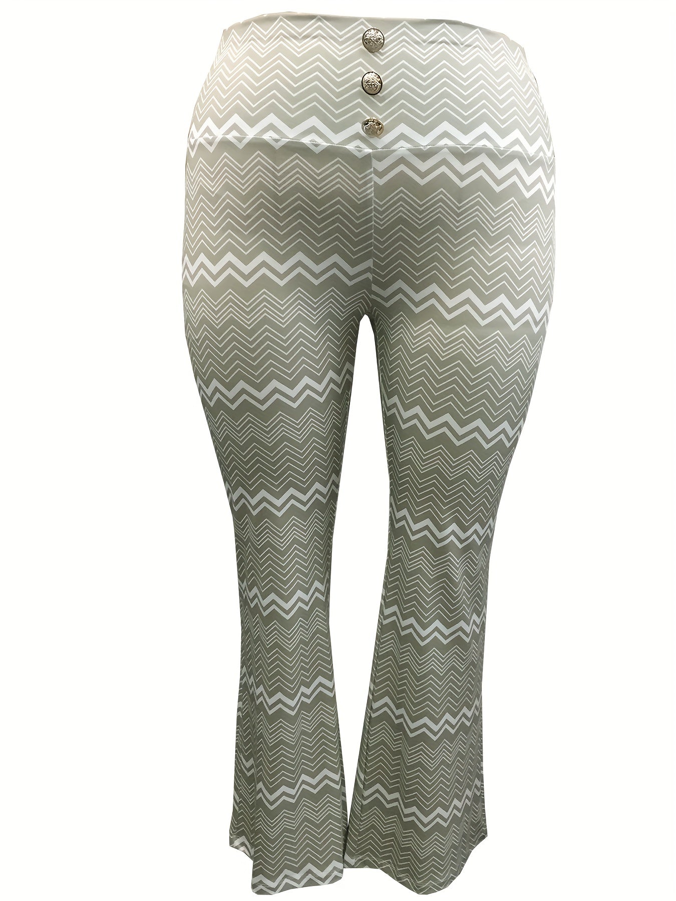 Striped Flare Leg Pants High Rise Buttoned Trousers