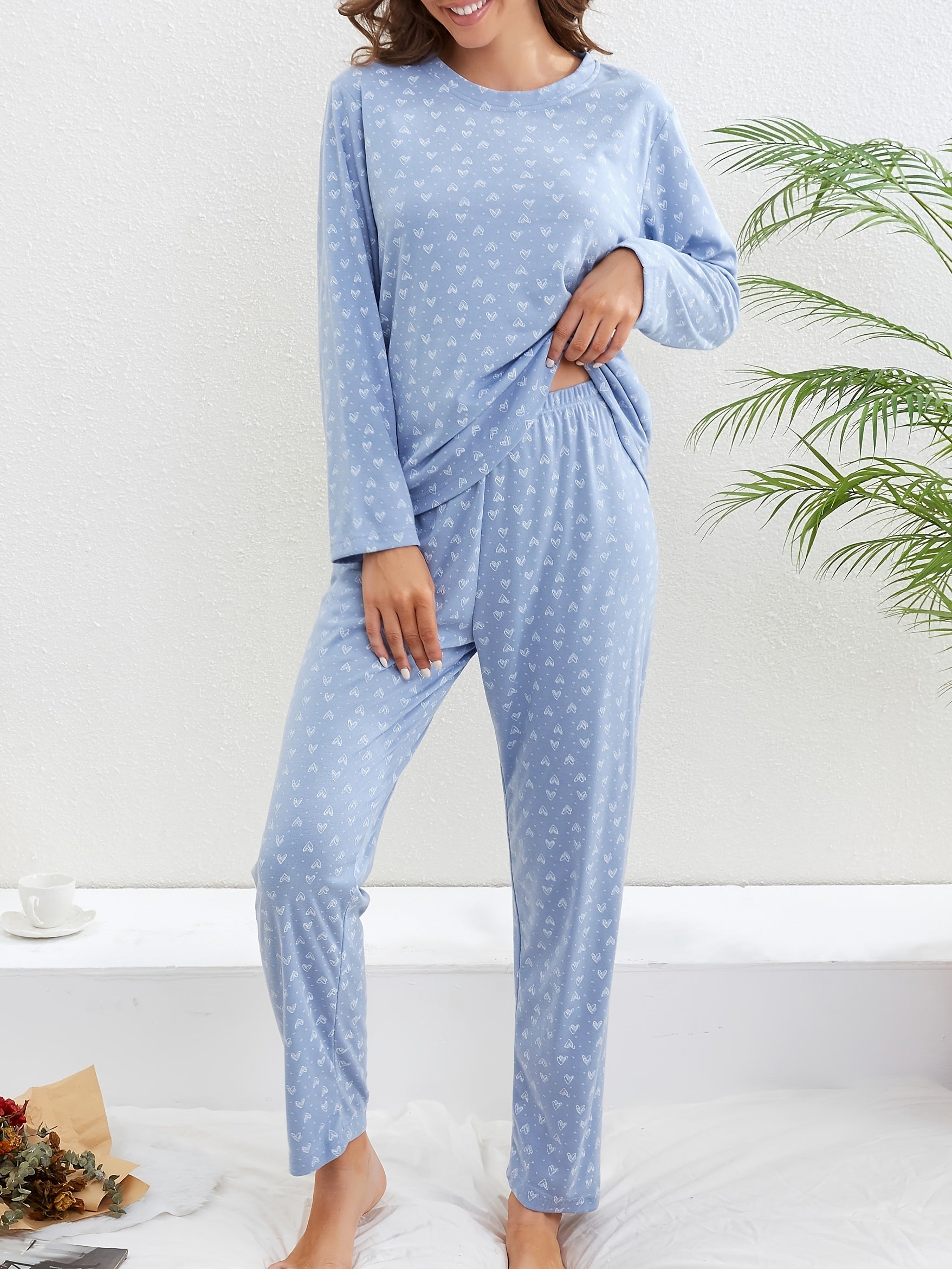 Heart Print Pajama Set Women's Sleepwear & Loungewear
