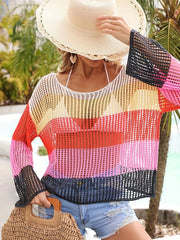 Hollow Out Shirt Multicolored Cover Up Top