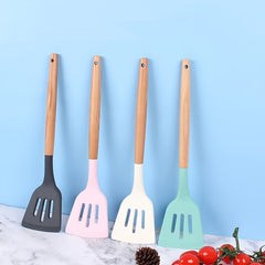 Silicone Wooden Handle Spatula for Non-stick Cooking