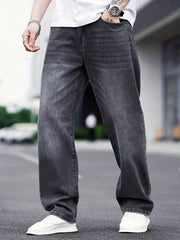 Men's Distressed Denim Pants Loose Fit Wide Leg Jeans