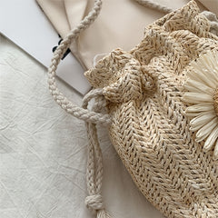 Girls Sunflower Straw Crossbody Bag Mini Beach Shoulder Bag