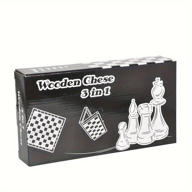 Wooden Chess Backgammon International Checkers 3-in-1 Chessboard