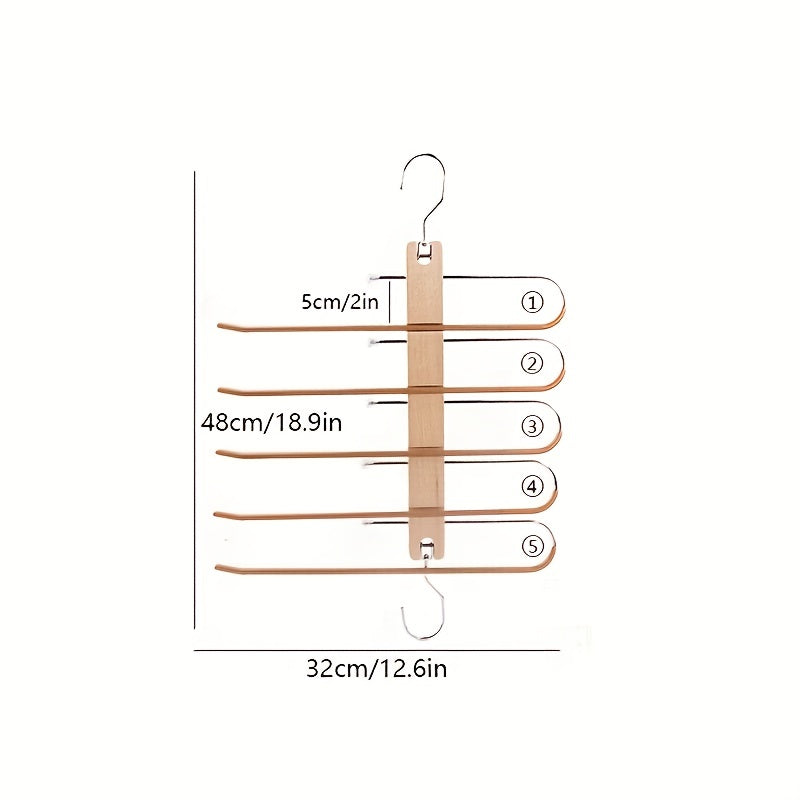 5 in 1 Folding Pants Hanger Solid Wood And Metal Pants Clip