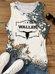 Cow Head Skull & Letter Print Tank Top