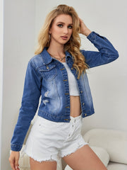 Ripped Holes Denim Jacket Non Stretch Lapel Denim Coat Women's Clothing