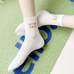 5 Pairs Letter Print Sports Socks Breathable Mid Tube Women's Stockings
