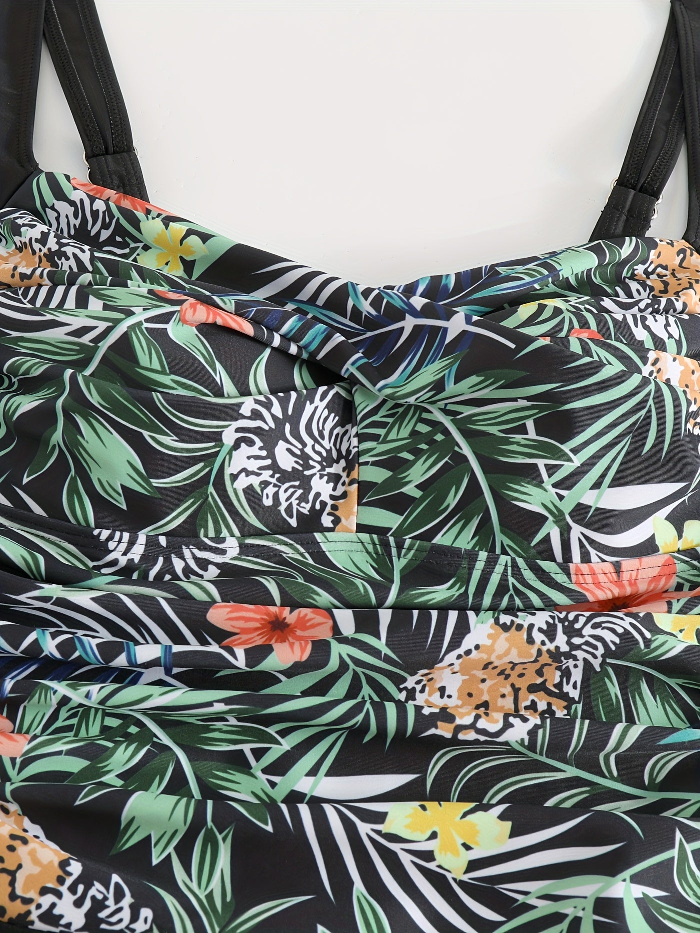 Vacay Tankini Set Contrast Tropical Print Square Neck Cam