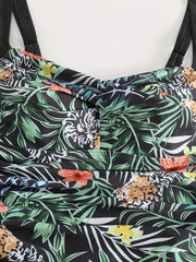 Vacay Tankini Set Contrast Tropical Print Square Neck Cam