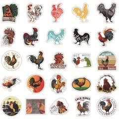 50pcs Cartoon Rooster PVC Stickers - Non-repeating Designs