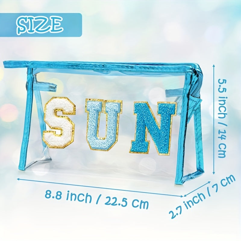 Preppy Transparent Patch SUN Varsity Letter Cosmetic Toiletry Bag