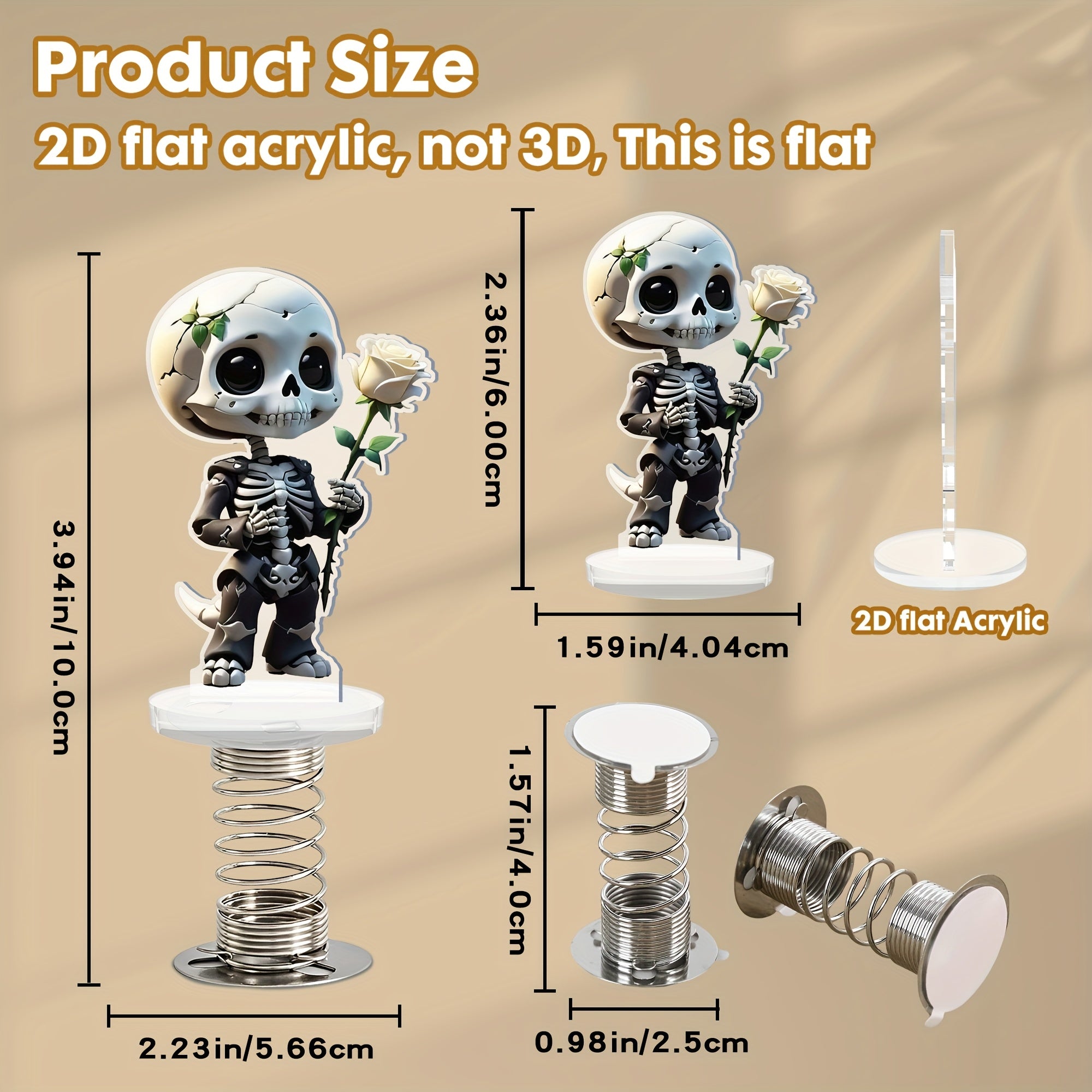 Acrylic Skull & Rose Car Bobblehead Ornament