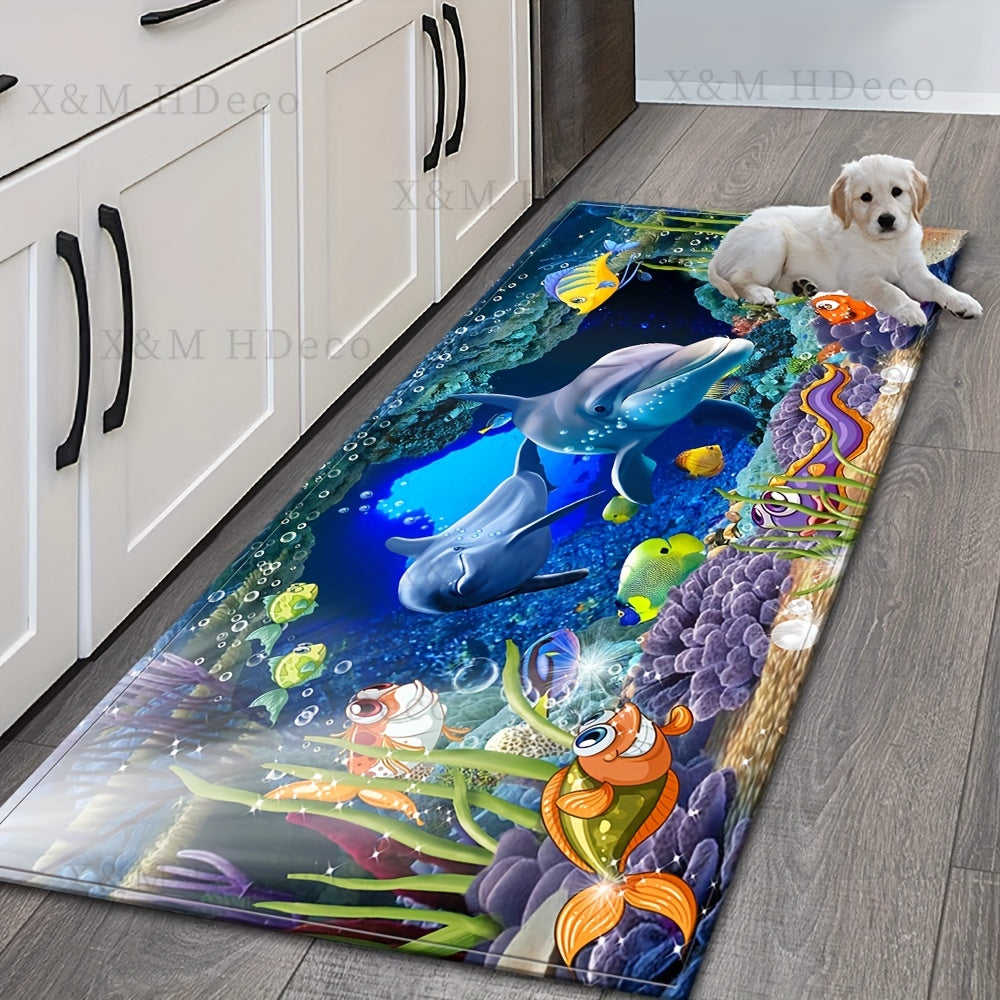 3D Underwater World Printed Kitchen Rug Non-slip Mat