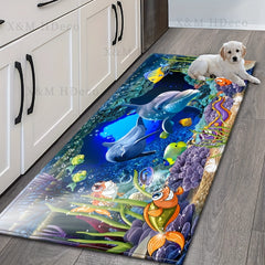 3D Underwater World Printed Kitchen Rug Non-slip Mat