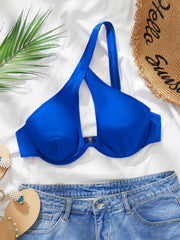 Sexy Bikini Top Solid Cut Out One Shoulder Padded Swimwear Top