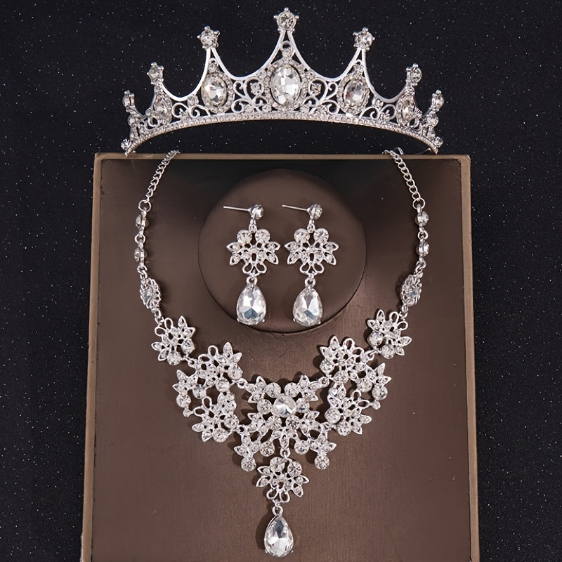 Vintage Green Crystal Bridal Jewelry Set Tiara Earrings Necklace Dubai