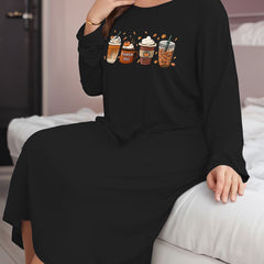 Graphic Print Long Sleeve Sleep Dress
