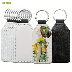 10pcs Sublimation PU Leather Glitter Keychain Single Side Printing