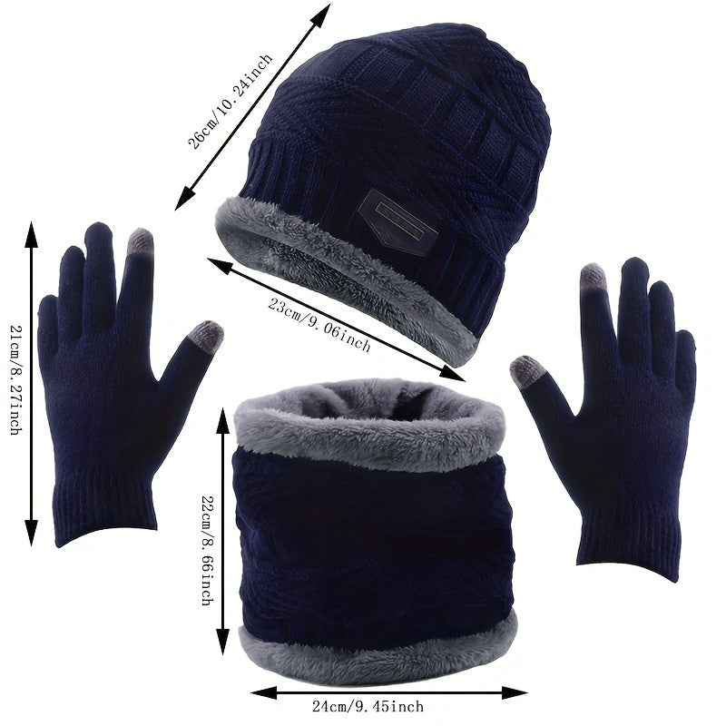 Knitted Gloves & Hat & Scarf Set - Warm Beanie Hat Neck Scarf Touch Gloves