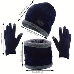 Knitted Gloves & Hat & Scarf Set - Warm Beanie Hat Neck Scarf Touch Gloves