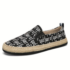 Men's Letter Print Slip On Canvas Loafer Shoes
