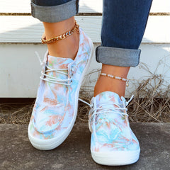 Women's Colorful Coconut Tree Pattern Boat Shoes Lace Up Anti Slip Flat Shoes