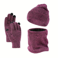 Men's Winter Hat Scarf Gloves Set Velvet Lining