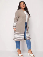 Colorblock Knit High Stretch Sweater Cardigan Women's Plus Long Casual