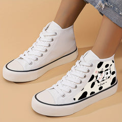 Cow Print High Top Chunky Canvas Sneakers