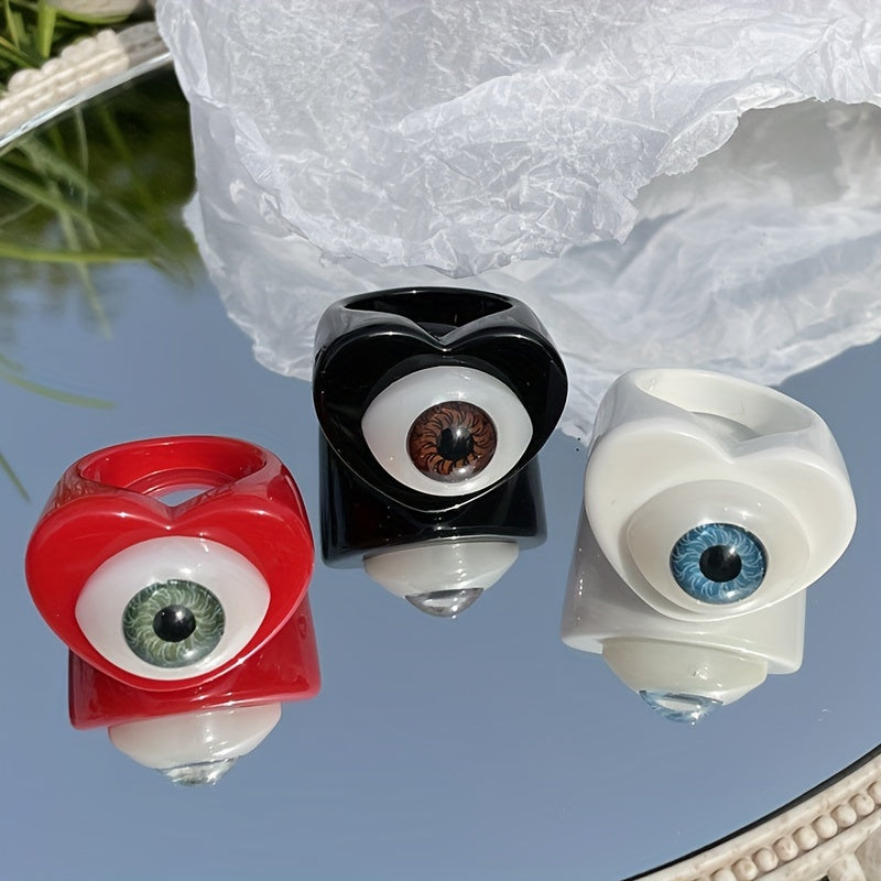 Colorful Love Heart Evil Eye Ring for Women