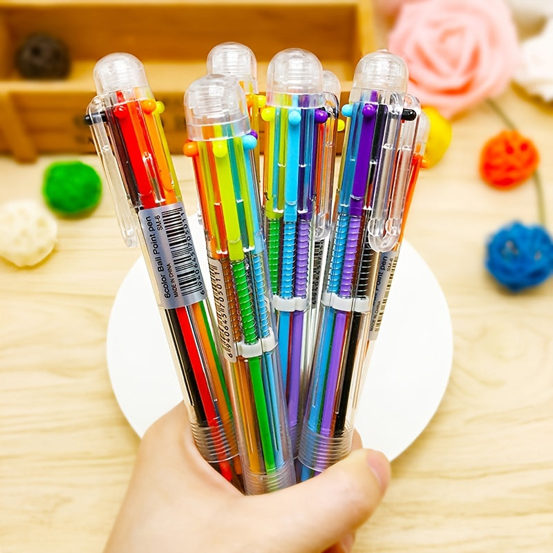 2pcs Cartoon Multicolor Ballpoint Pen 0.5mm Press Colorful 6 Pen 5.51inch