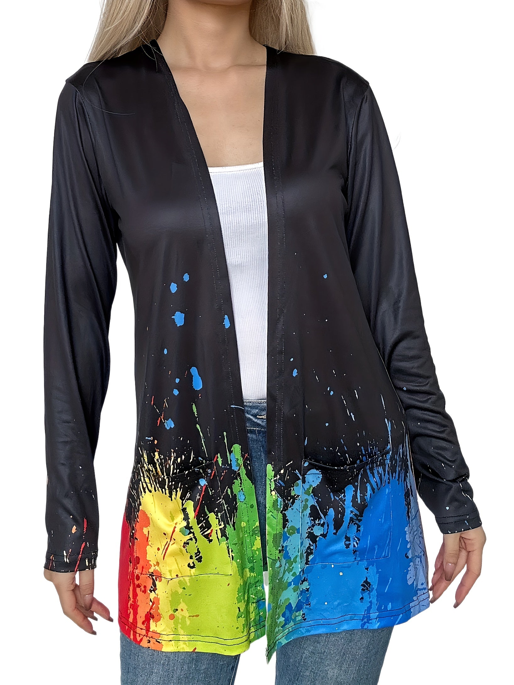 Splash Print Open Front Cardigan