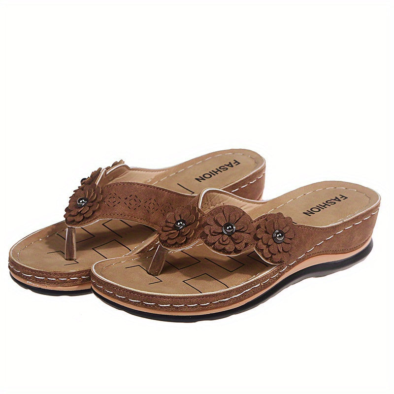 Women's Floral Flat Flip Flops Solid Non slip Gladiator Sandals