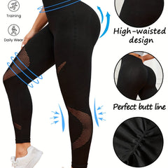 Mesh High Waist Tummy Control Fitness Pants Hip Lifting Sports Leggings