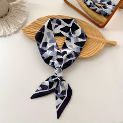 Geometric Block Print Silk Skinny Scarf for Women