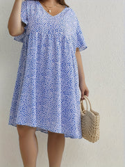 Floral Print V Neck Dress Cap Sleeve Casual Stretch Women's
