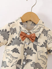 Baby Boys Preppy Style Outfit Graphic Shirt & Suspender Shorts