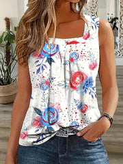 Floral Print Square Neck Tank Top Sleeveless Casual Summer Women's Clothing