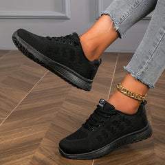 Women's Letter Patched Flying Woven Running Shoes Lace Up Sporty Walking Shoes