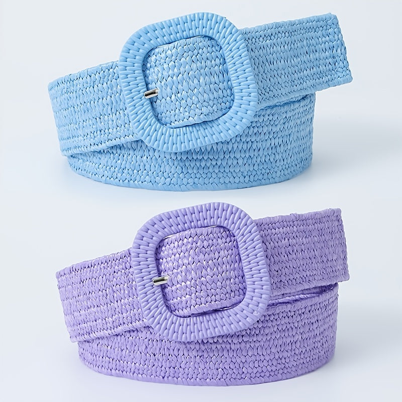 Candy Elastic Straw Belts Boho Braided Belts Casual Dress Belt Women Girdle