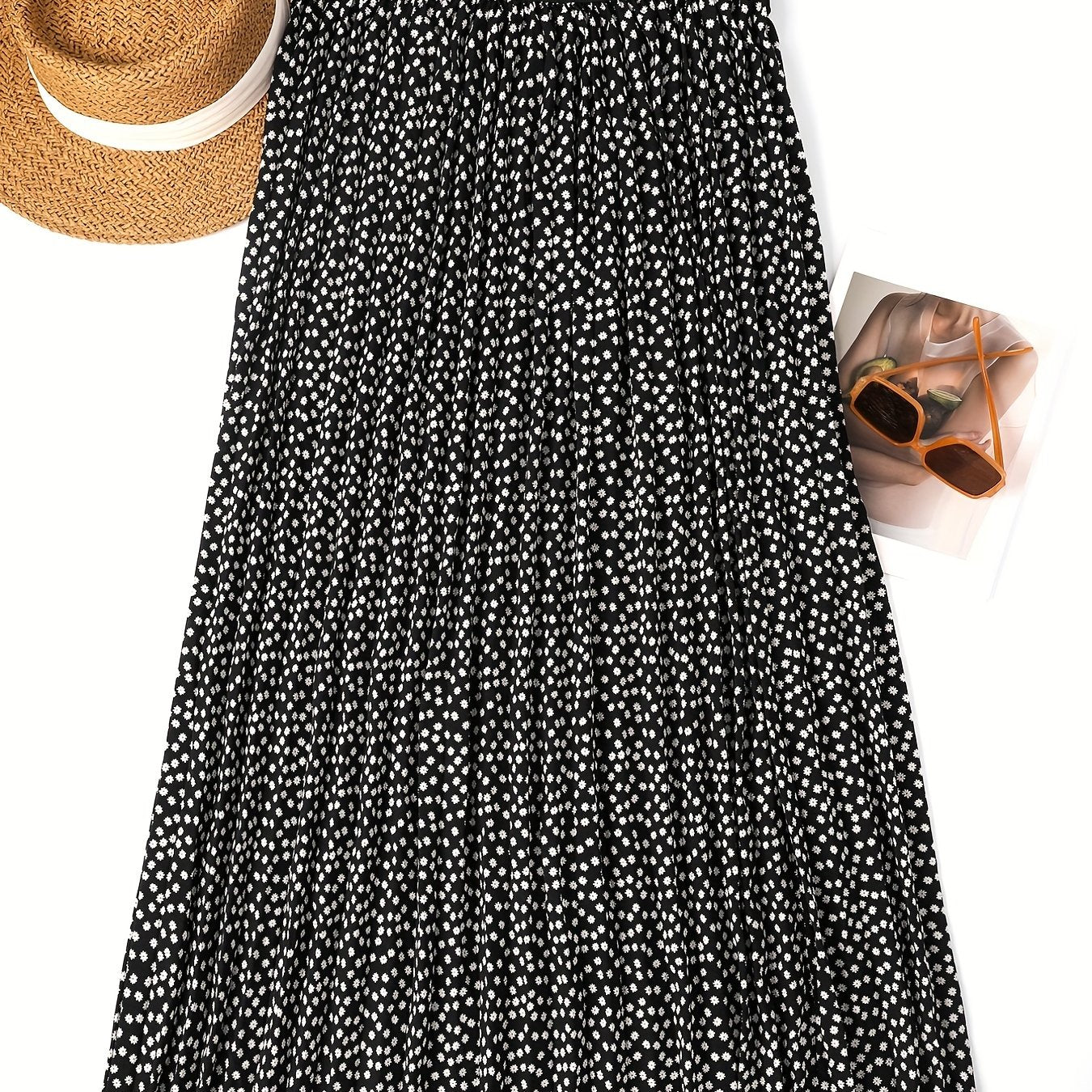 Dot Print High Rise Maxi Skirt
