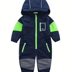 Boys Warm Softshell Outdoor Jumpsuit Fleece Lined Hooded Ski Suit